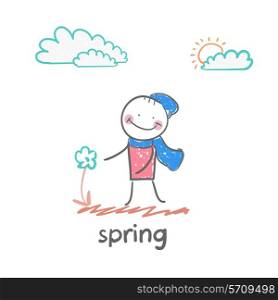 spring. Fun cartoon style illustration. The situation of life.