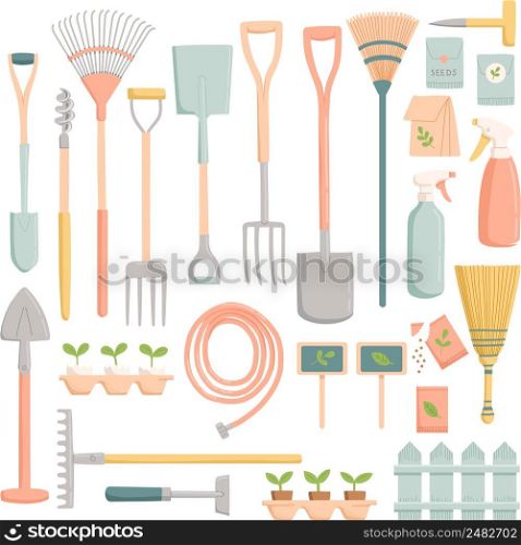 Spring garden tools set, flat design, vector illustration