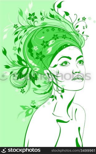 spring girl with a hair from floral decorative pattern