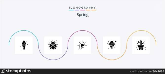 Spring Glyph 5 Icon Pack Including pot. cactus. brightness. ice cream. cream