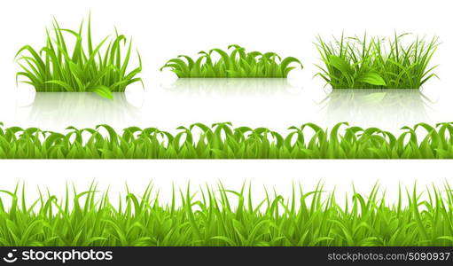 Spring grass seamless pattern and icons, 3d vector