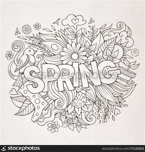 Spring hand lettering and doodles elements. Vector illustration