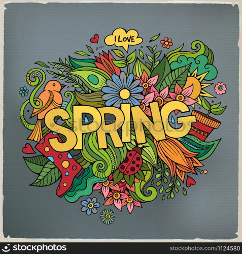 Spring hand lettering and doodles elements. Vector illustration. Spring hand lettering and doodles elements