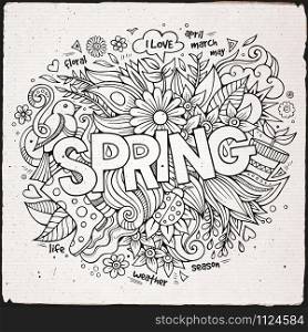 Spring hand lettering and doodles elements. Vector illustration. Spring hand lettering and doodles elements