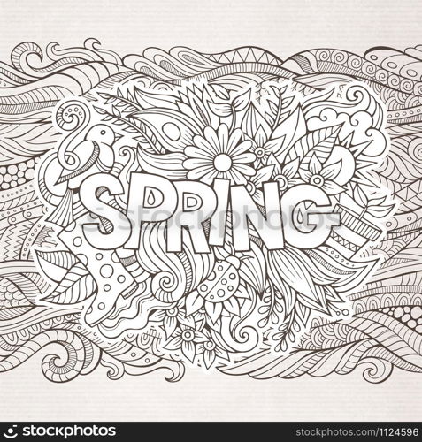 Spring hand lettering and doodles elements vector illustration. Spring hand lettering and doodles elements