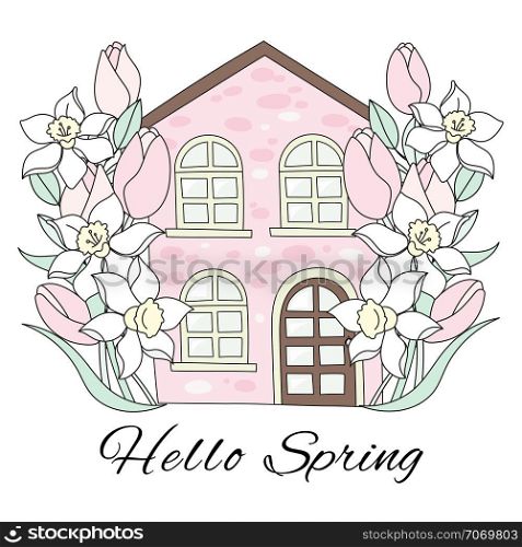SPRING HOUSE Flower Garden Holiday Vector Illustration Set