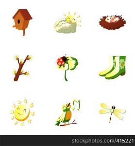 Spring icons set. Cartoon illustration of 9 spring vector icons for web. Spring icons set, cartoon style