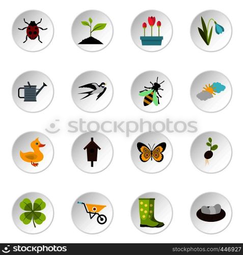 Spring icons set. Flat illustration of 16 spring vector icons set illustration. Spring icons set, flat style