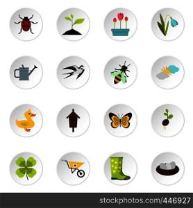 Spring icons set. Flat illustration of 16 spring vector icons set illustration. Spring icons set, flat style