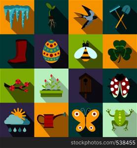 Spring icons set in flat style for any design. Spring icons set, flat style