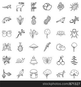 Spring icons set. Outline style of 36 spring vector icons for web isolated on white background. Spring icons set, outline style