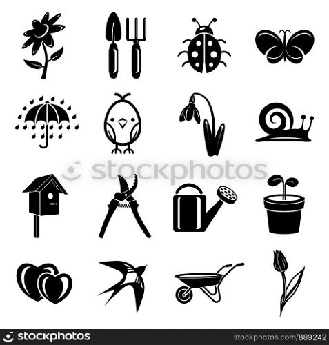 Spring icons set. Simple illustration of 16 spring vector icons for web. Spring icons set, simple style