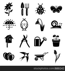 Spring icons set. Simple illustration of 16 spring vector icons for web. Spring icons set, simple style