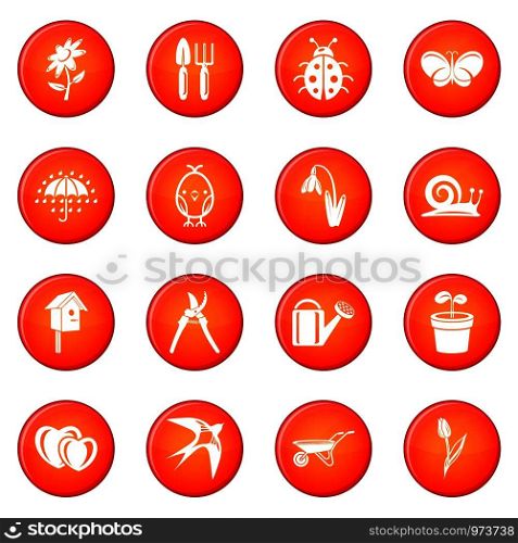 Spring icons set vector red circle isolated on white background . Spring icons set red vector