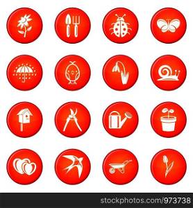 Spring icons set vector red circle isolated on white background . Spring icons set red vector