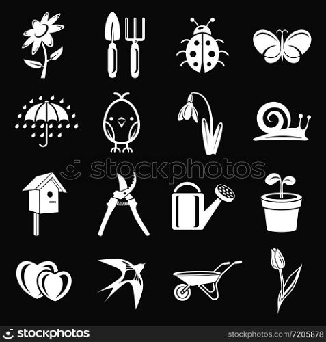 Spring icons set vector white isolated on grey background . Spring icons set grey vector
