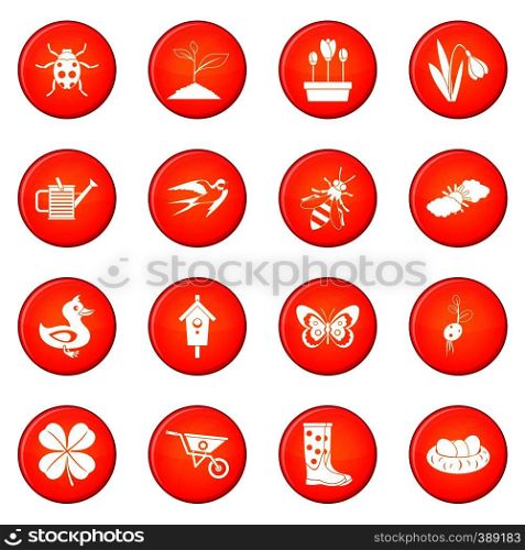 Spring icons vector set of red circles isolated on white background. Spring icons vector set