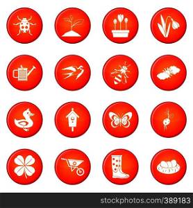 Spring icons vector set of red circles isolated on white background. Spring icons vector set