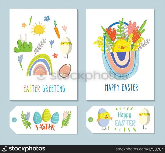 Spring illustrations set. Easter cards, gift tags and labels. Easter clipart. Easter elements. Cute and modern vector illustration. Great for social media greetings