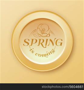 Spring is coming button. Vector illustration.