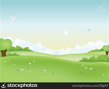 Spring Landscape. Illustration of easter landscape and seasonal summer or spring poster