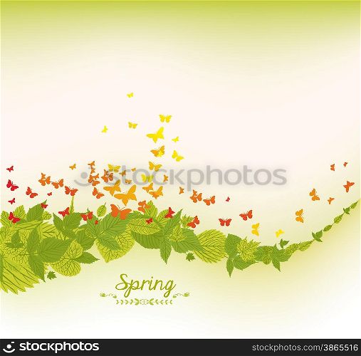 spring leaves and butterflies background