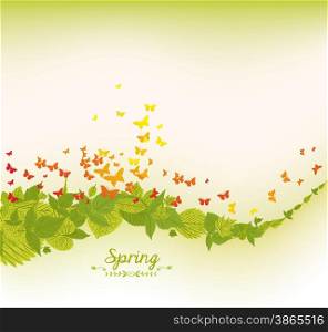 spring leaves and butterflies background