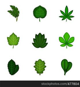 Spring leaves icons set. Cartoon set of 9 spring leaves vector icons for web isolated on white background. Spring leaves icons set, cartoon style