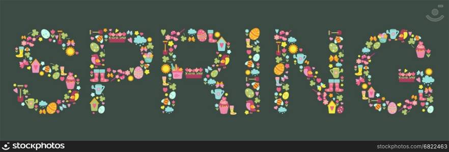 Spring Lettering, vector template for your new season greeting background.