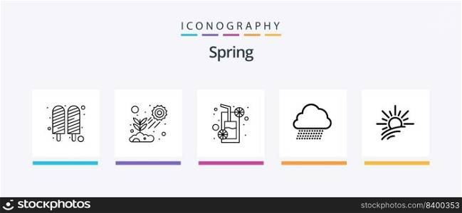 Spring Line 5 Icon Pack Including cloud. line. flowers. pot. cactus. Creative Icons Design