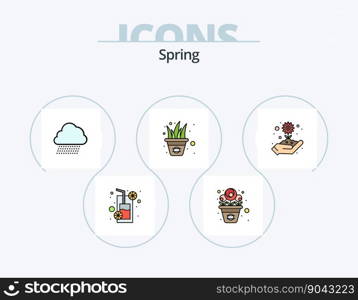 Spring Line Filled Icon Pack 5 Icon Design. light. spring. beans. nature. sky rain