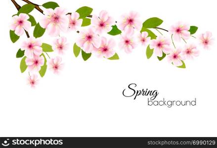 Spring nature background with a pink blooming sakura. Vector.