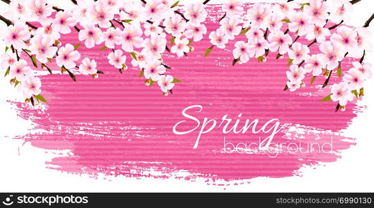 Spring nature background with a pink blooming sakura. Vector.