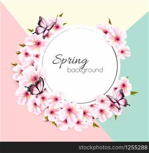 Spring nature background with a pink sakura blossom. Vector