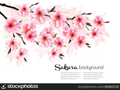 Spring nature background with sakura branch. Vector