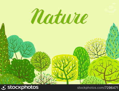 Spring or summer background with stylized trees. Natural illustration.. Spring or summer background with stylized trees.