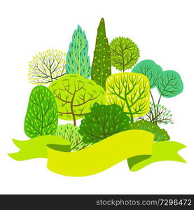 Spring or summer background with stylized trees. Natural illustration.. Spring or summer background with stylized trees.