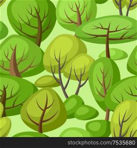 Spring or summer seamless pattern with stylized trees. Natural illustration.. Spring or summer seamless pattern with stylized trees.