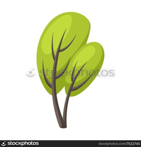 Spring or summer stylized tree with green leaves. Natural illustration.. Spring or summer stylized tree with green leaves.