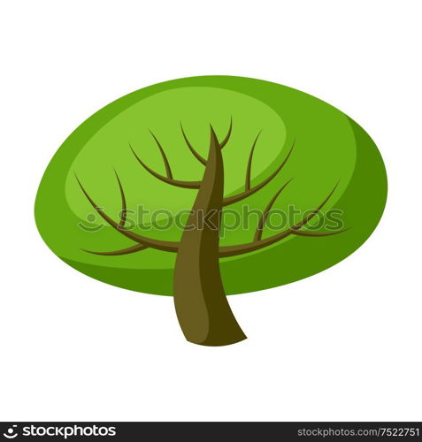 Spring or summer stylized tree with green leaves. Natural illustration.. Spring or summer stylized tree with green leaves.