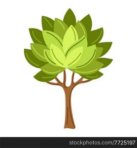 Spring or summer stylized tree with green leaves. Natural illustration.. Spring or summer stylized tree with green leaves.