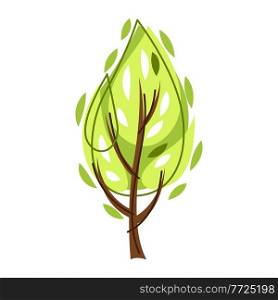 Spring or summer stylized tree with green leaves. Natural illustration.. Spring or summer stylized tree with green leaves.