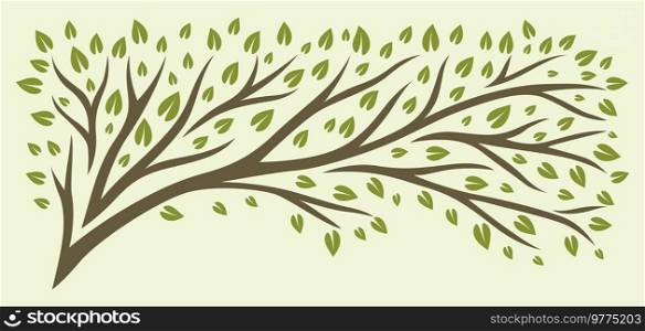 Spring or summer stylized tree with green leaves. Natural illustration.. Spring or summer tree with green leaves. Natural illustration.