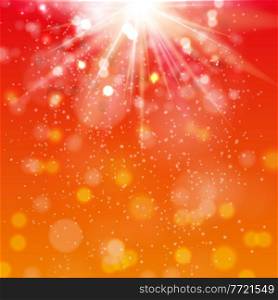 spring orange and red background with sparkles and rays