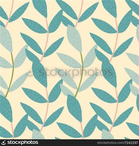 Spring pastel seamless pattern with blue branches on light pink background. Perfect for wallpaper, web page background, fabric print, wrapping paper. Vector illustration.. Spring pastel seamless pattern with blue branches on light pink background.