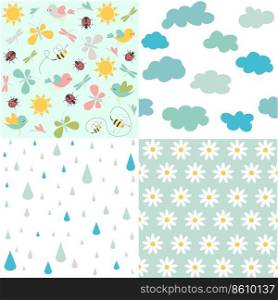 Spring patterns. Vector seamless backgrounds.
