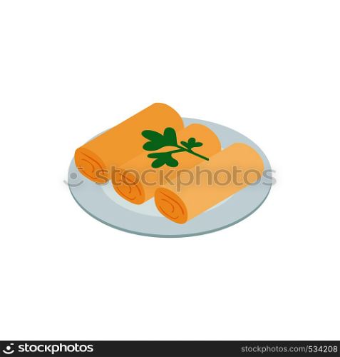 Spring rolls icon in isometric 3d style on a white background. Spring rolls icon, isometric 3d style