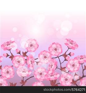 Spring sakura flowers seamless pattern horizontal border.