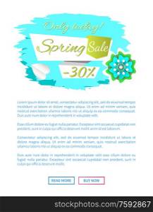 Spring sale 30 percent price off webpage online vector. Internet page with tex sample and flowers in blossom, banner with brush discount reduced cost. Spring Sale 30 Percent Price Off Webpage Online