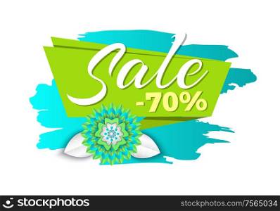 Spring sale 70 percent off price promotional banner vector. Brush style, flowers in bloom, blooming decoration, reduction of cost seasonal offers. Spring Sale 70 Percent Price Promotional Banner